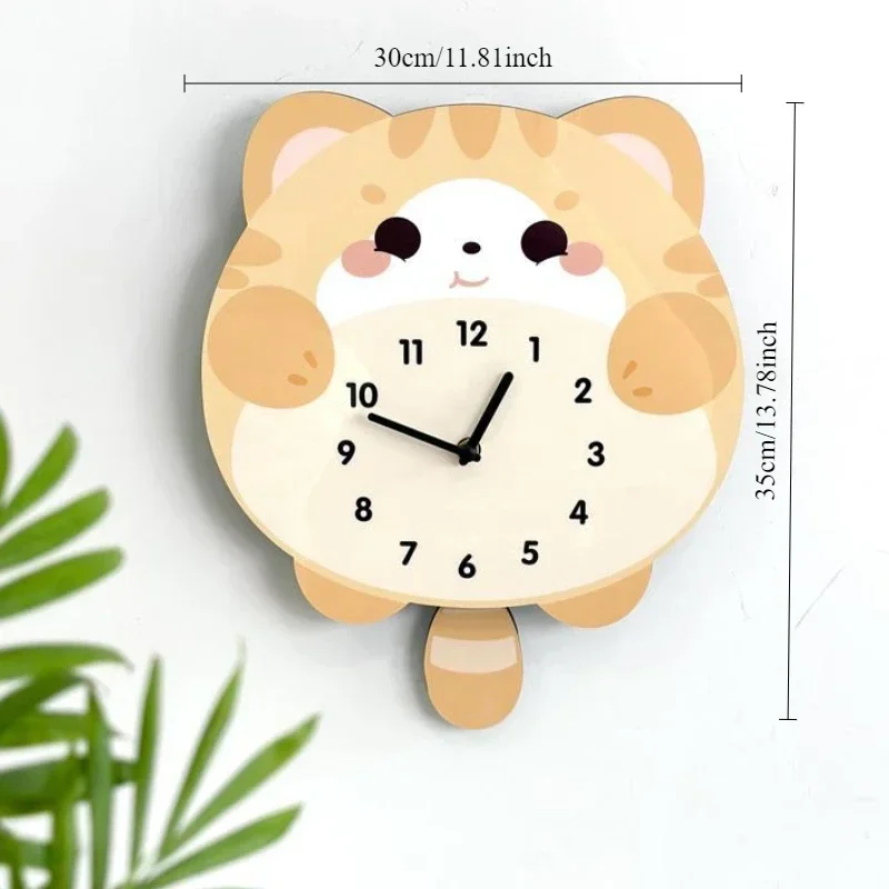 Cat Cute Cartoon Creative Swing Wall Clock Home Living Room Bedroom Decoration Mute No Punch Hanging Wall Clock