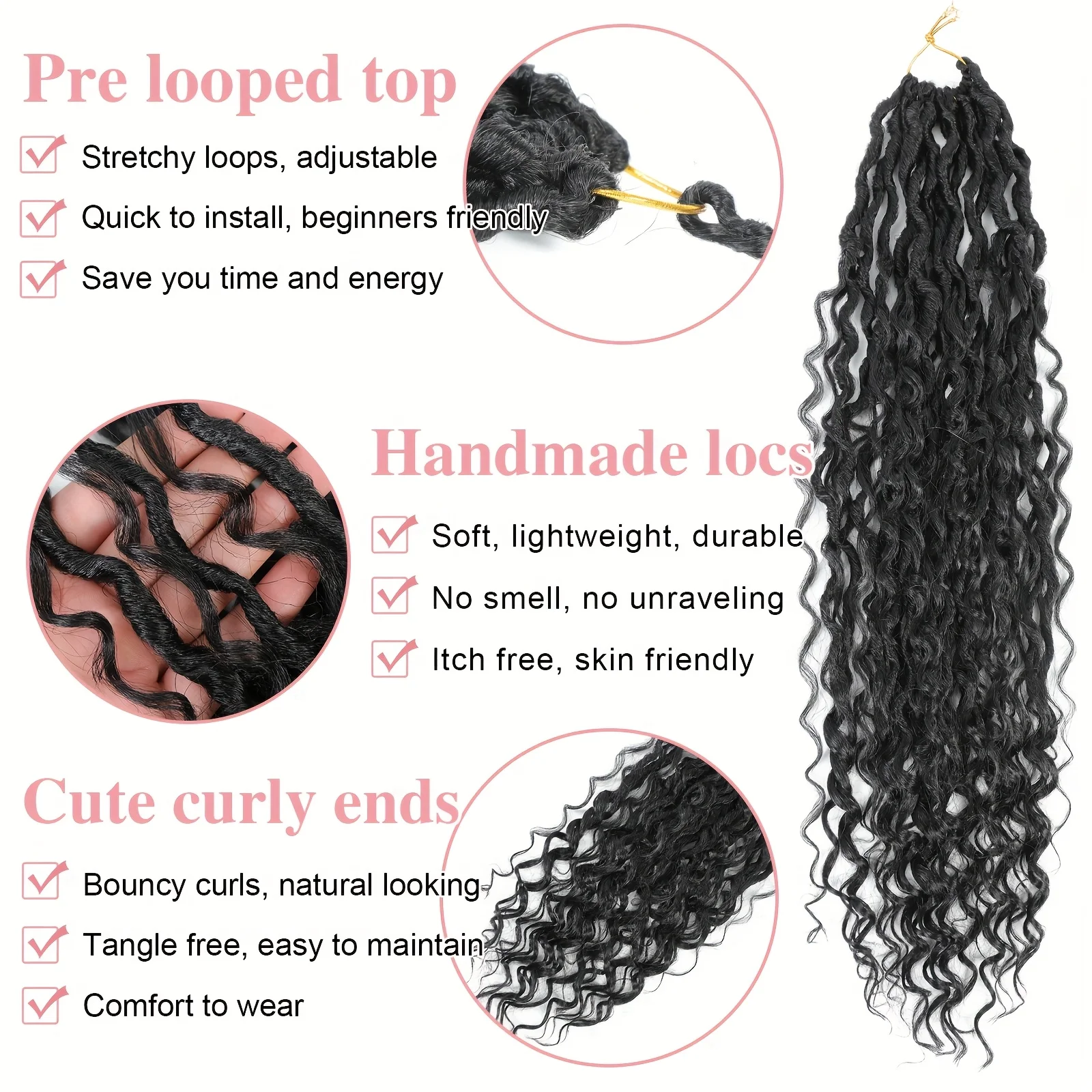 Goddess Locs 크로셰 헤어 익스텐션 - 14인치 3팩 사전 루프형 인조 Locs 보호 스타일(여성용 곱슬 끝 포함)