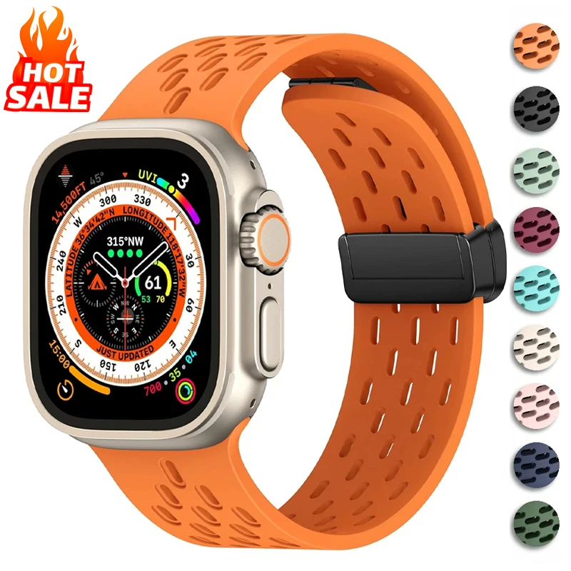 Magnetic Strap For Apple Watch Ultra 2 band 45mm 44mm 40mm 49mm 41mm 46mm 42mm Silicone bracelet iWatch Series 10 9 SE 8 7 6 5 4