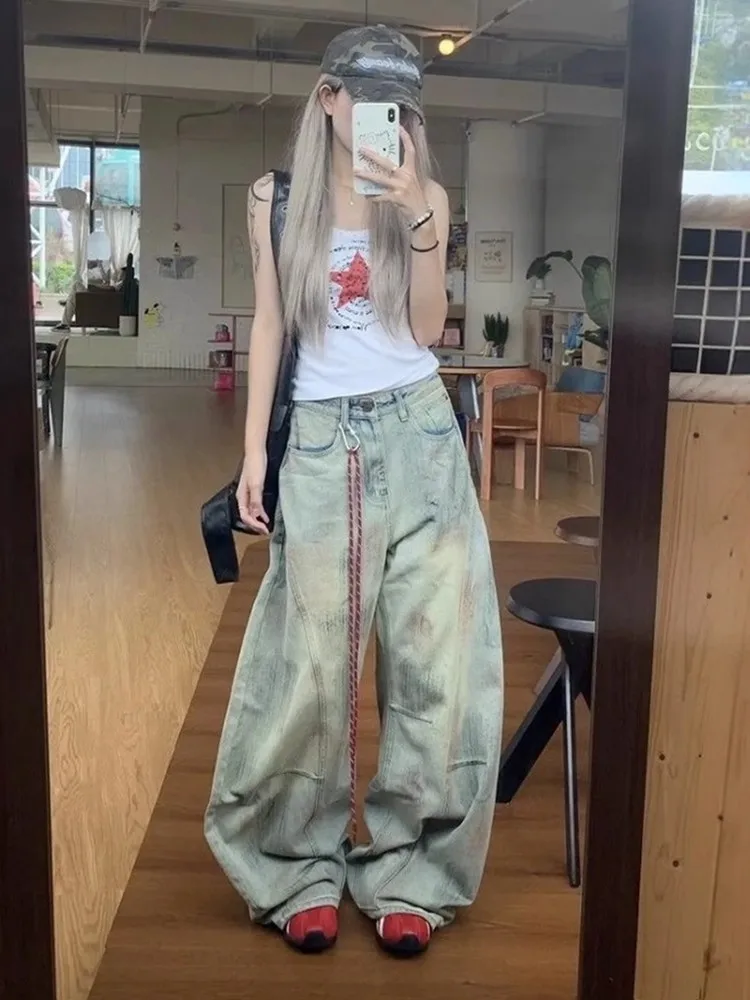 

Large Size Spicy Girl Cartoon Print Denim Pants High Waist Loose Straight Leg Wide Leg Jeans Retro Washed Summer Trendy Women...
