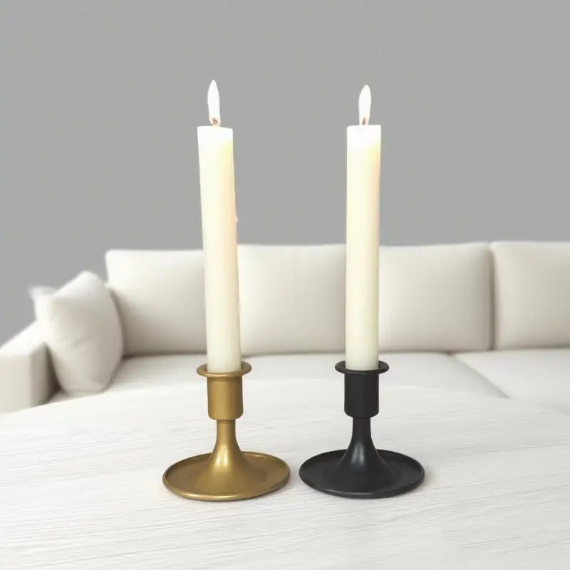 2pcs Vintage Metal Chamberstick Candle Holder With Handle Teacup Shape Ridged Pillar Candle Stand For Home Decor Wedding Table