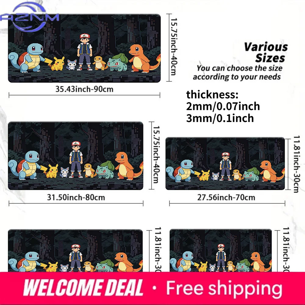 Pokemon Ash & Starters Pixel Art Gaming Mouse Pad Non-Slip Desk Mat