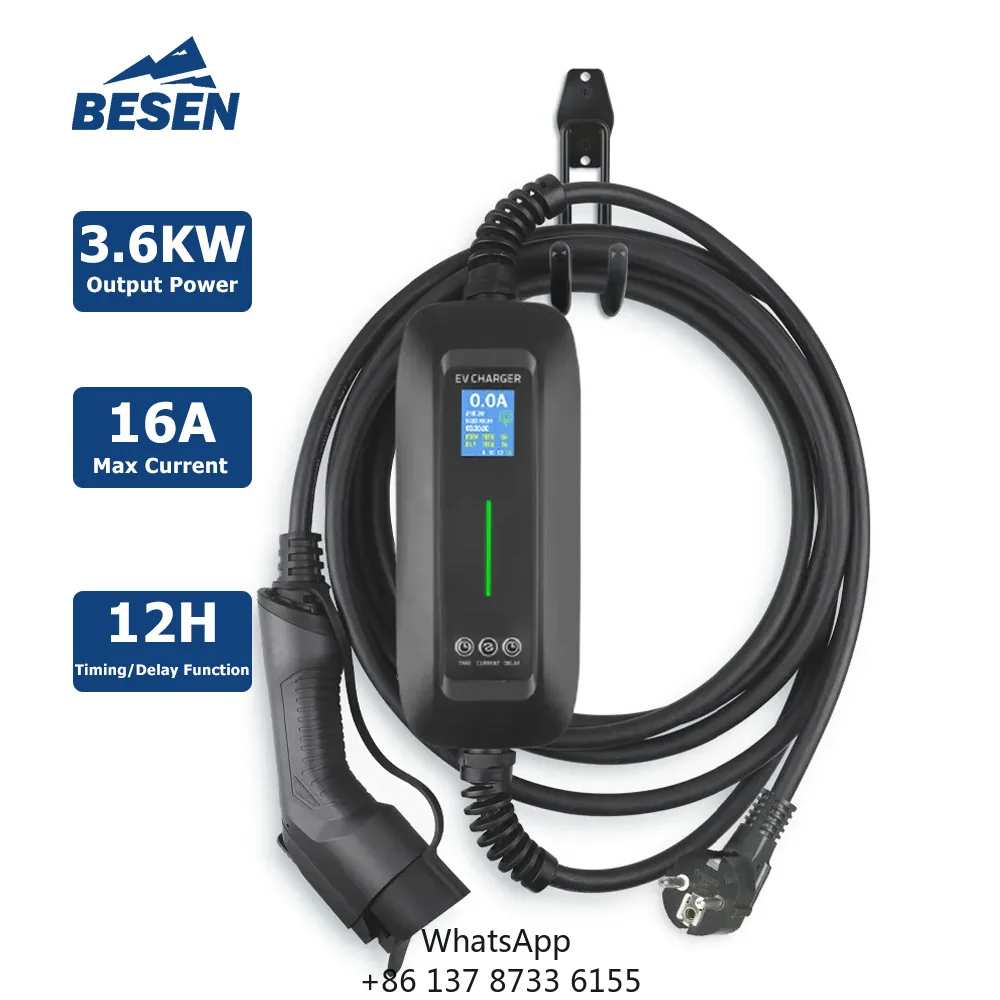 BESEN Commercial EV Portable Car Charger IEC 62196-2 Type 2 Voltage Monitoring Max16A Electric Vehicle Charger