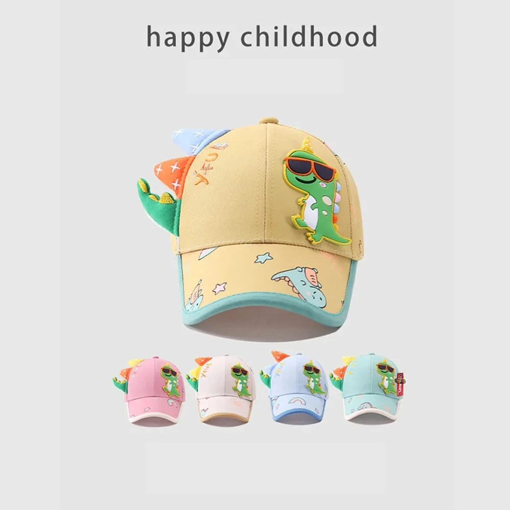 Portable Cartoon Dinosaur Children's Hats Dinosaur Label Breathable Baseball Caps Adjustable Sun Protection Sun Hats Children