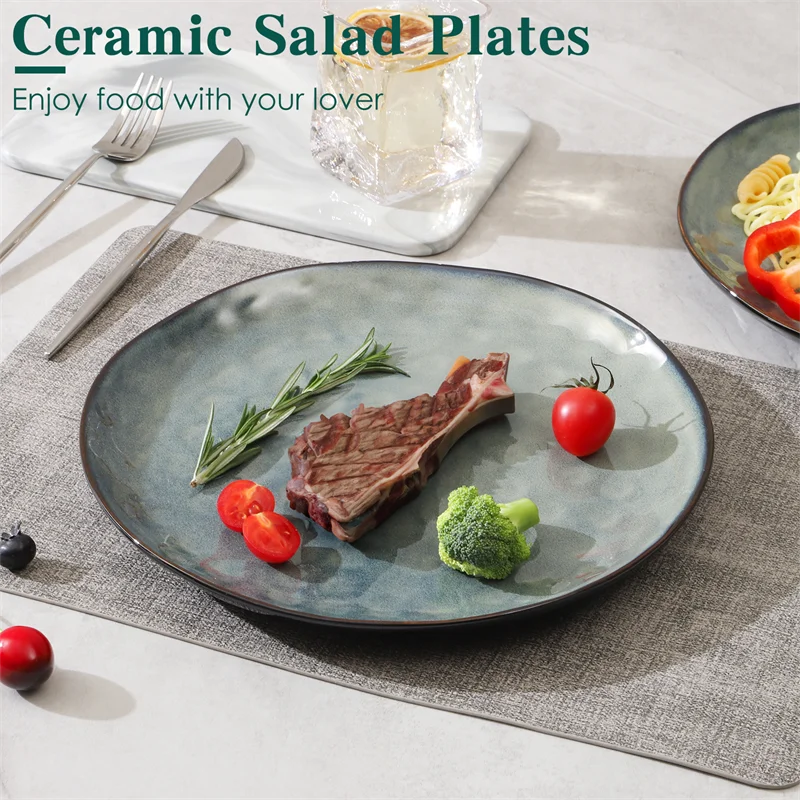 6PCS/set Green Ceramic Plate Salad Dinner/Soup/Dessert Plates/Bowl  Bowls Plates  Pizza Pasta Trays Dinnerware Dishes Tableware