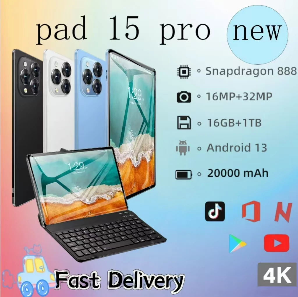 2024 Brand New Original New Pad 15 Pro Tablet 16GB1024GB Android13 20000mAh 11 inch 5G Dual SIM GPS Bluetooth WiFi WPS Tablet PC