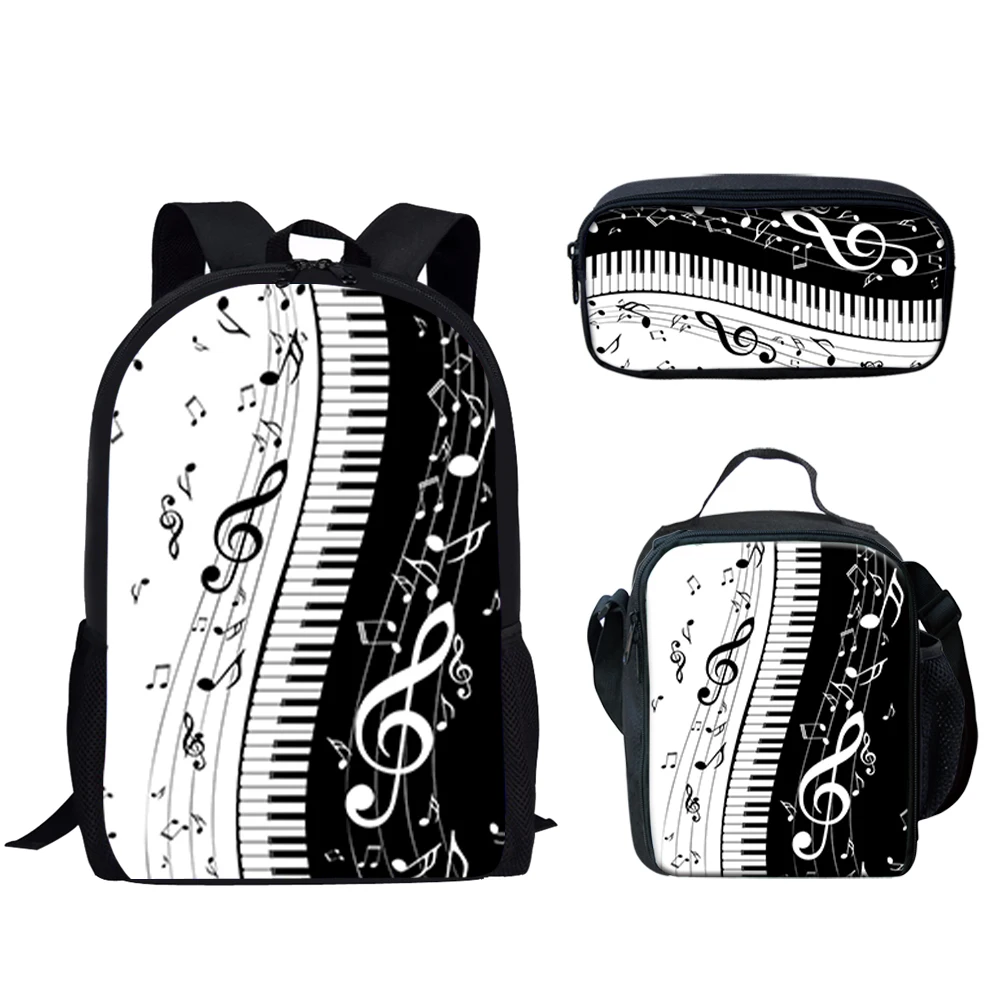 Classic Popular Piano Keyboard Music Notes 3D Print 3pcs/Set pupil School Bags Laptop Daypack Backpack Lunch bag Pencil Case