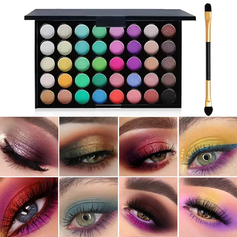 브러시가 포함된 40색 아이섀도 팔레트 - 쉬머 & 매트 색조, 어스 톤 & 부드러운 색조, 자연스러운 전문 메이크업 키트