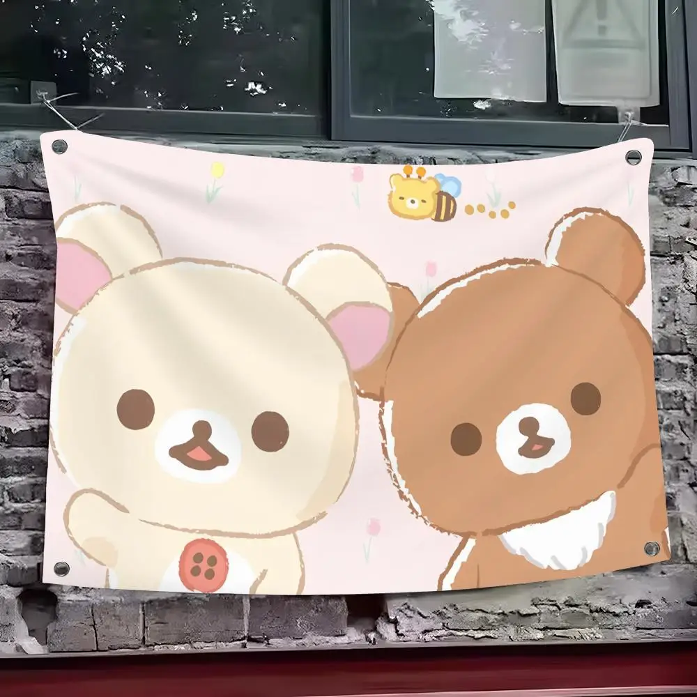 Cute R-Rilakkuma Cartoon Flags Custom Wall Hanging Background Art Banner For Bedroom Home Living Room Outdoor Decor