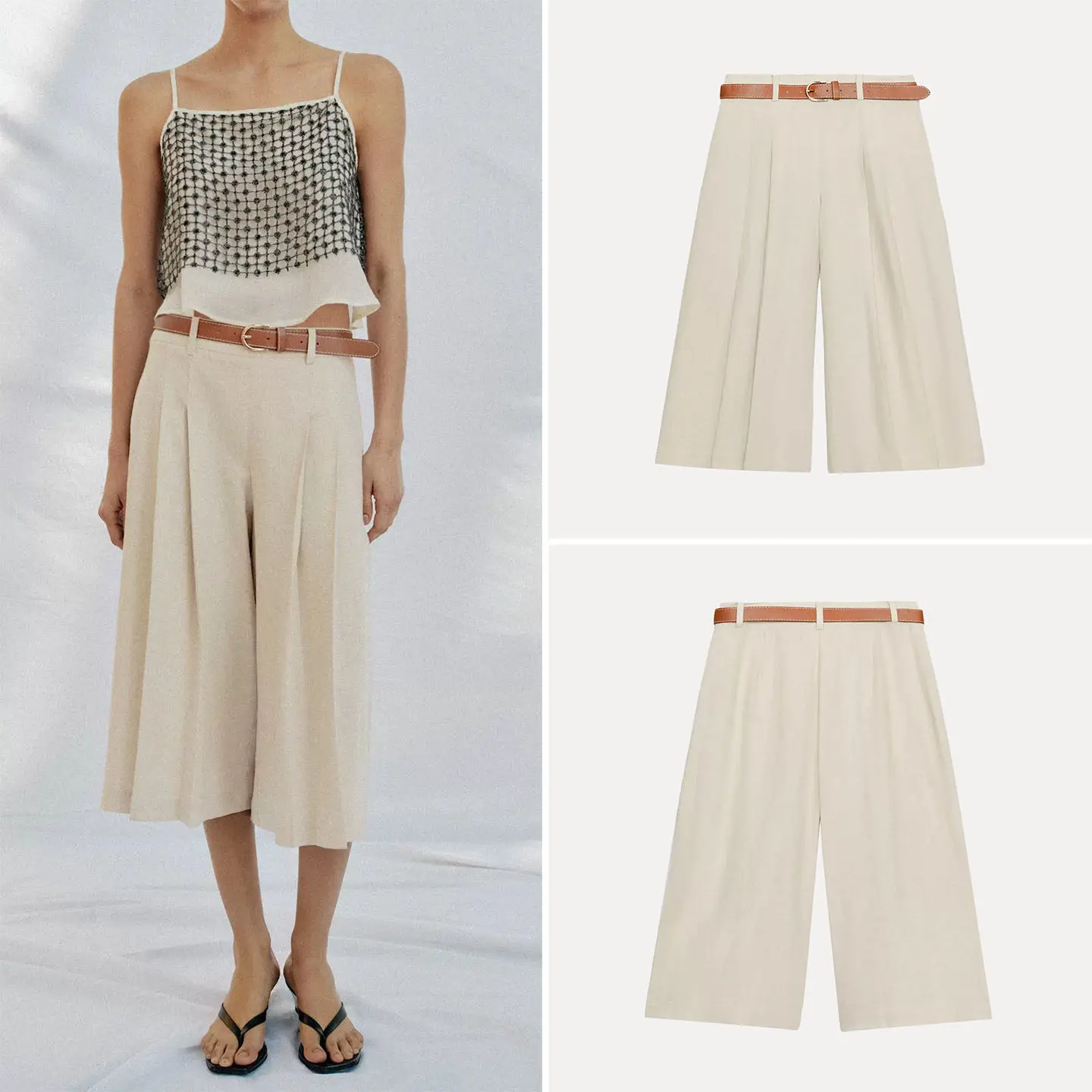 

High Waist Pure Color Belted Casual Shorts Women's Summer Fashion 2026 Zadata Wide Leg Pants European Style Ladies Premium