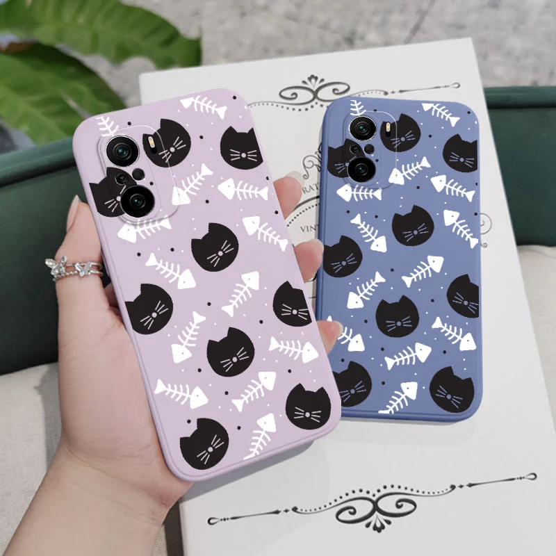 Cat Fish Bones Phone Case For Xiaomi Poco X6 F6 M6 M5 M5S F5 X5 F4 X4 M4 F3 M3 X3 Pro 4G 5G GT Silicone Cover