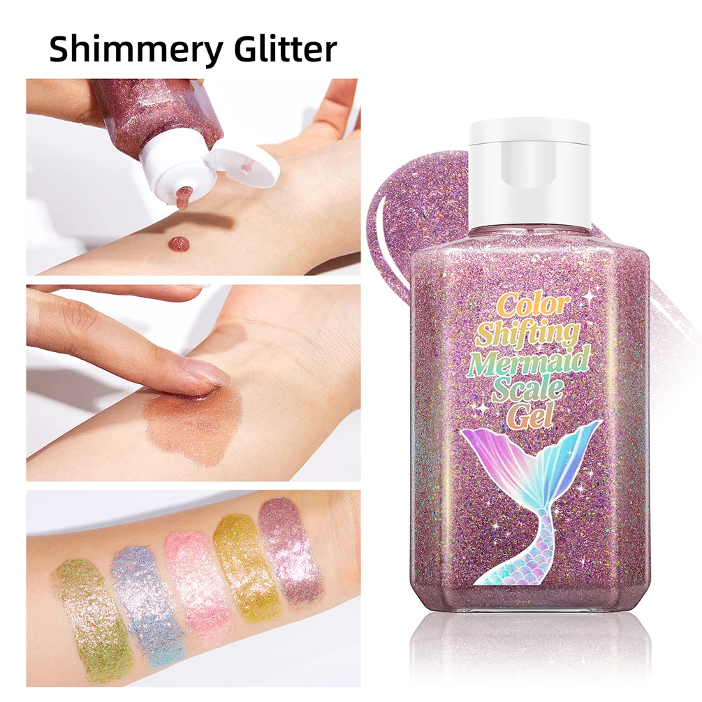 5-color Private Label Body Glitter Gel Custom Logo Shimmering Liquid Iridescent Gel Facial Shimmer Festival Sweat-proof Makeup