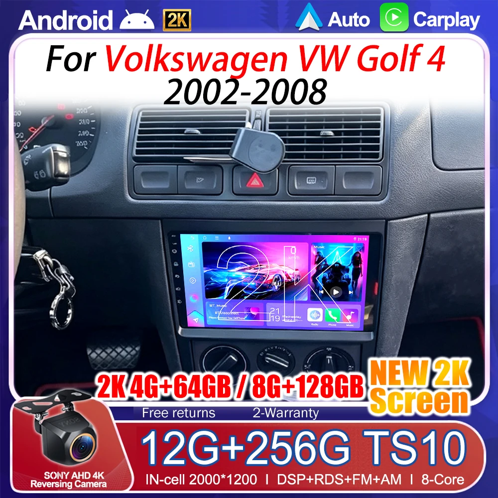 Car Stereo Radio For Volkswagen VW Golf 4 For 2002-2008 Jetta MK4 Classics LHD Multimedia Player GPS Wireless Carplay Android 15
