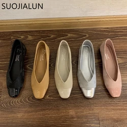 SUOJIALUN Summer New Women Flat Shoes Fashion Shallow Slip On Ladies Elegant Ballerinas Shoes Soft Flat Heel Round Toe Boat Shoe