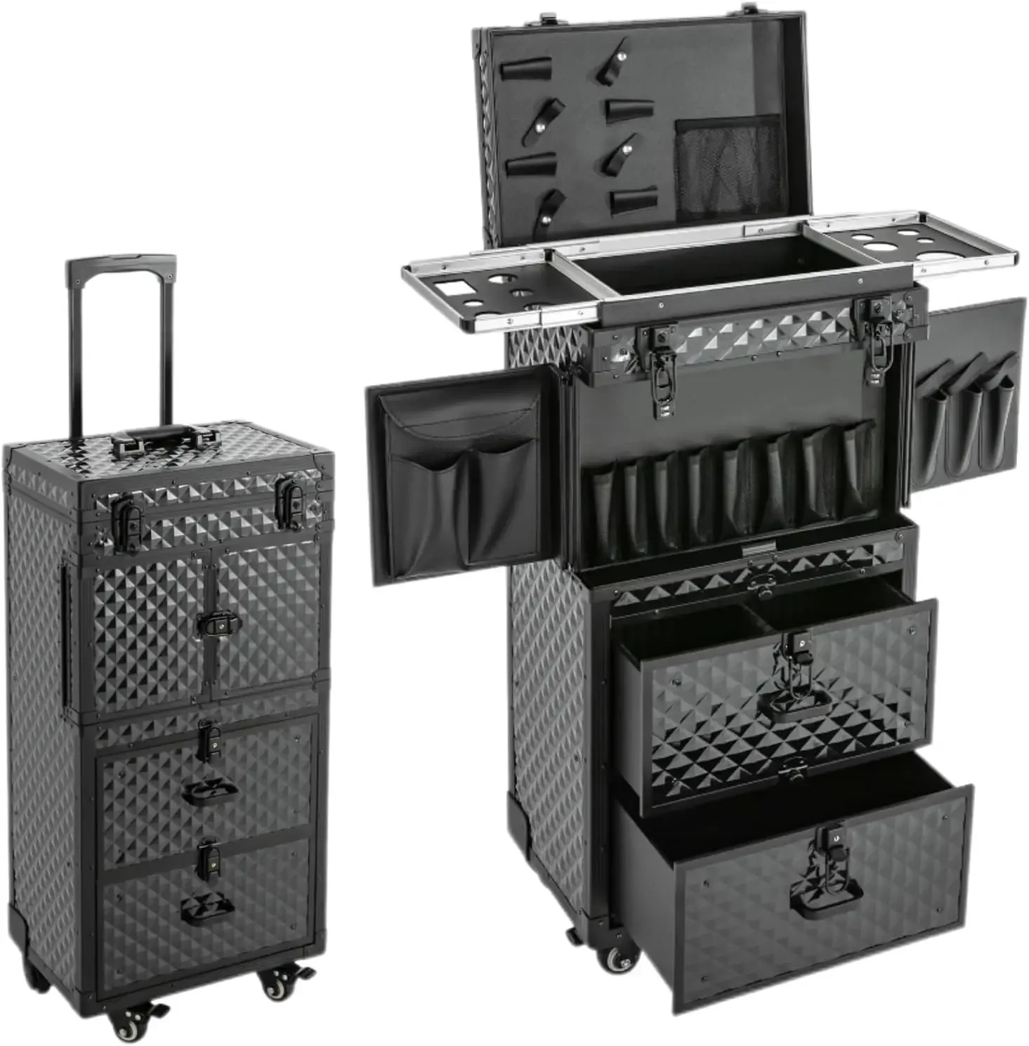 

Rolling Lockable Makeup Train Case, Hairdressing Travel Case with Wheels, Hair Stylist Travel Case, Hairdressing Trolley (Black)