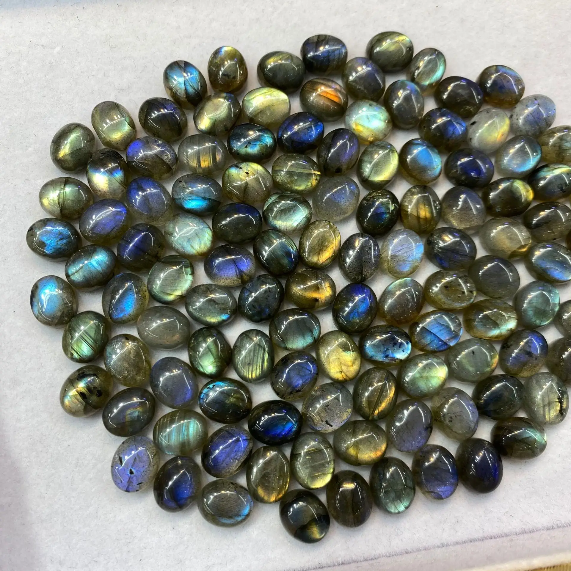 Wholesale Mixed 10pcs/lot Genuine Labradorite 6x8mm 7x9mm 8x10mm 9x11 Cabochon Bead 11-16 mm Oval Gemstone Ring Face for Jewelry