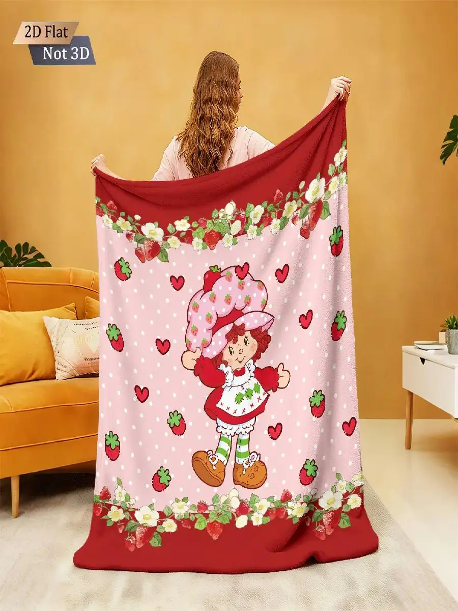 pc Cartoon Pink Strawberry Girl Printed Flannel Blanket in Multiple Sizes Soft and Comfortable Machine Washable