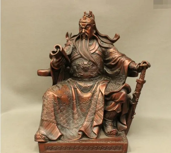 

17" Sit Dragon Tiger Throne Pure Red Bronze Warrior GuanGong GuanYu God Statue