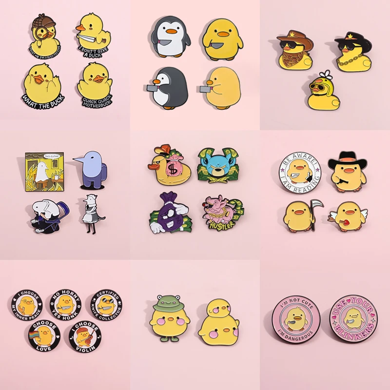 2-5pcs/set Cartoon Yellow Duck Enamel Pins Cute Cowboy Travel Duck with Knife Animal Brooches Lapel Badge Fashion Jewelry Gifts