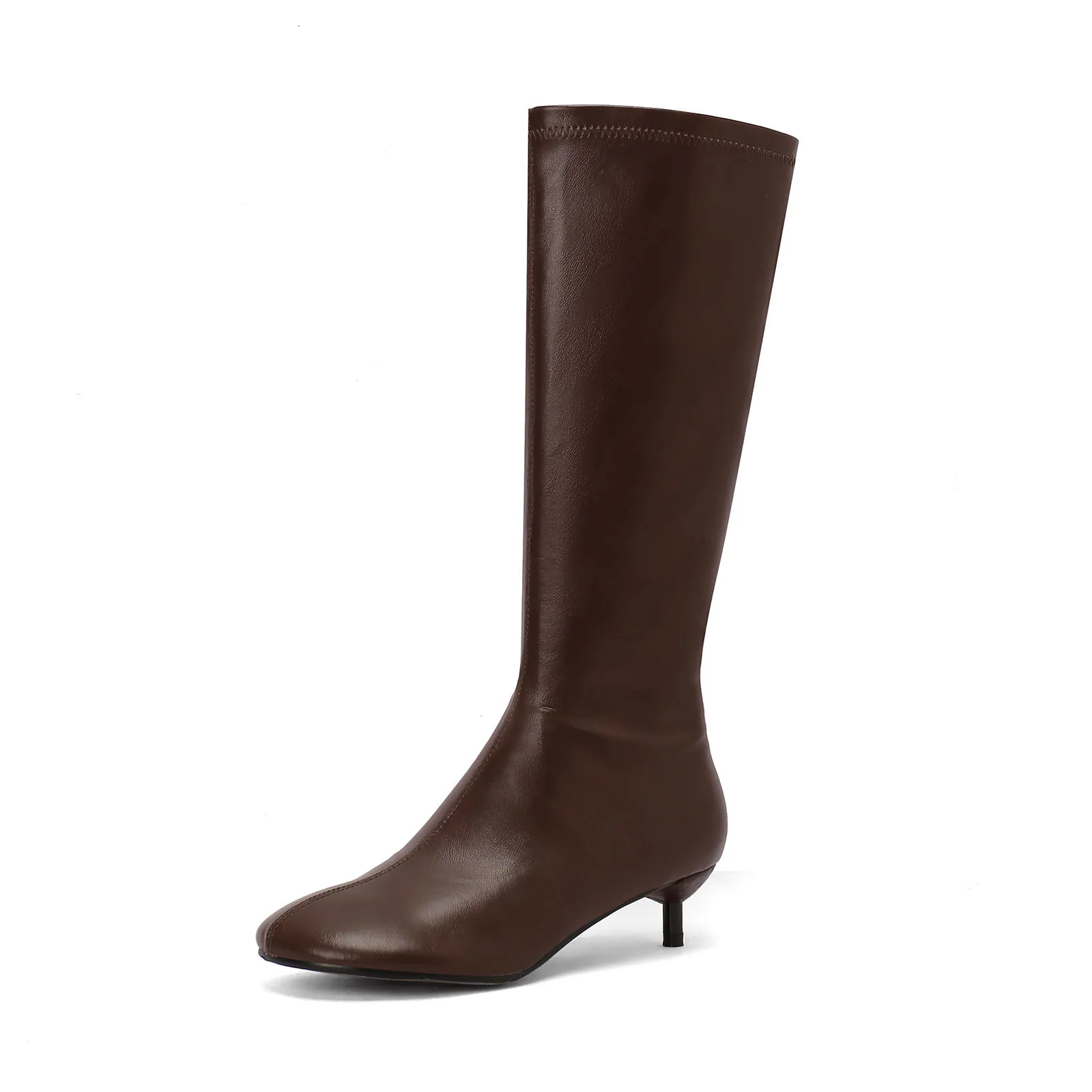 Arden Furtado Autumn Women's Sheepskin Knee High Boots Round Toe Side Zipper Thin Heels Middle Heel Sexy Modern Boots