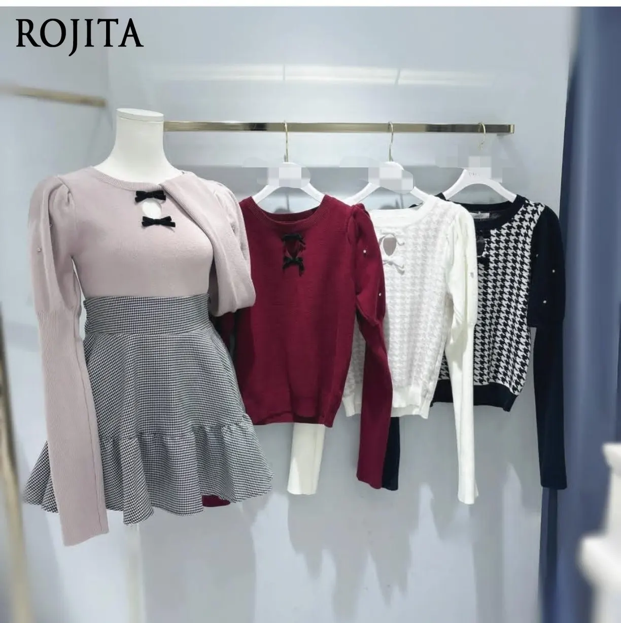 

Женский вязаный свитер с круглым вырезом, пышными рукавами и бантом на груди, длинный рукав, пуловер, вязаный топ, женская одежда