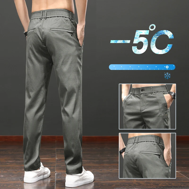 Hochwertige Sommerhose aus atmungsaktivem Lyocell-Gewebe, lässige Herrenhose, dünn, elastischer Bund, Business-Hose in Grün, Herrenhose