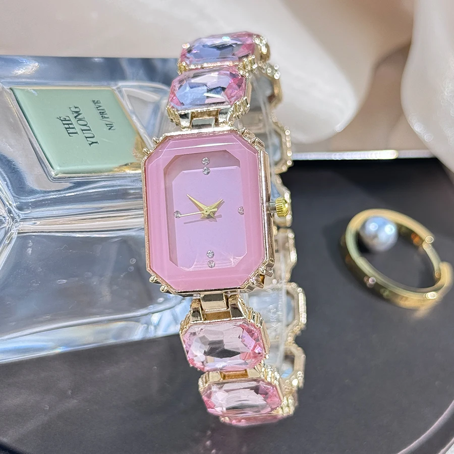 women's large section rhinestone chain rectangular color case rhinestone dial fashion European and American style ladies watch