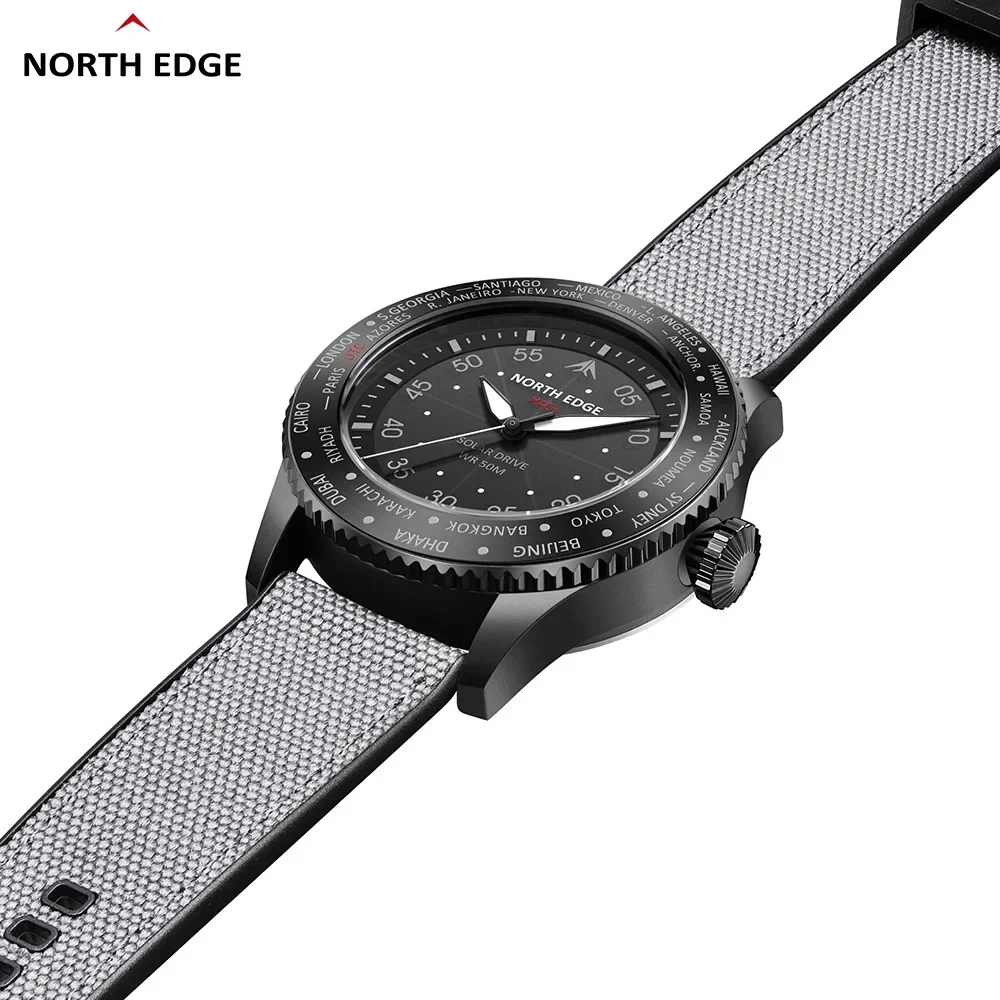 NORTH EDGE MACH Men Outdoor Sports Watch Solar Charging Pointer Electronic Wristwatch Luminous Waterproof Long Endurance