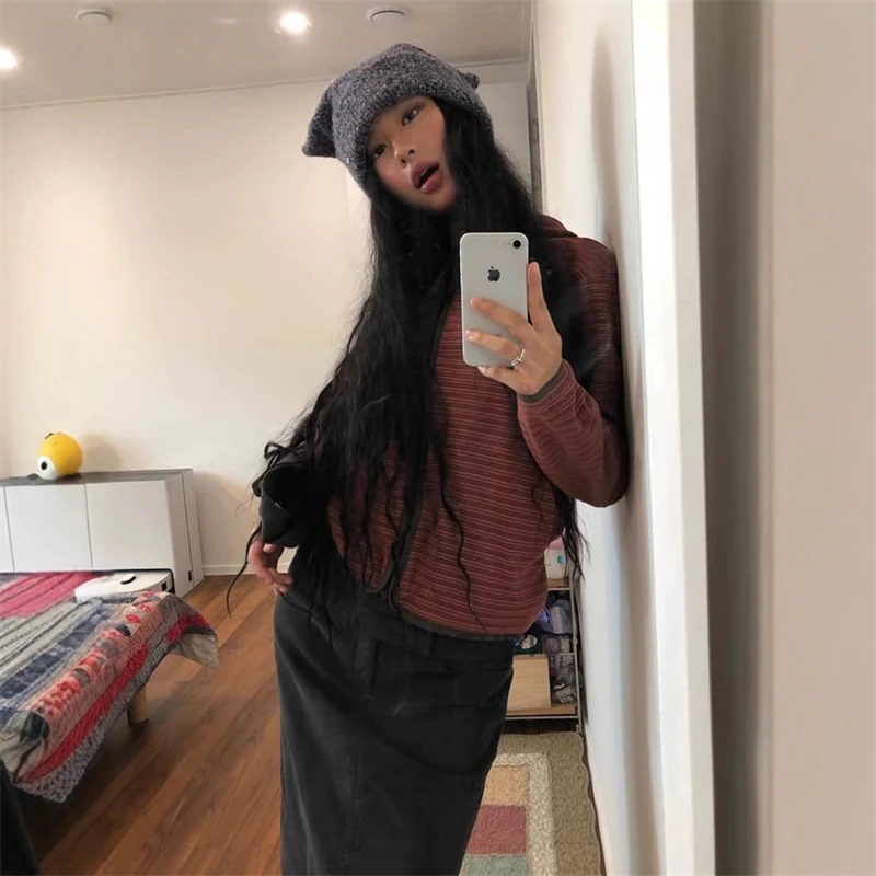 Casual Hoodie Sweatshirt Jacket With Stripe Pattern, Loose Zip-Up Design, Flattering Long Sleeves For Women, Commuting & Cozy