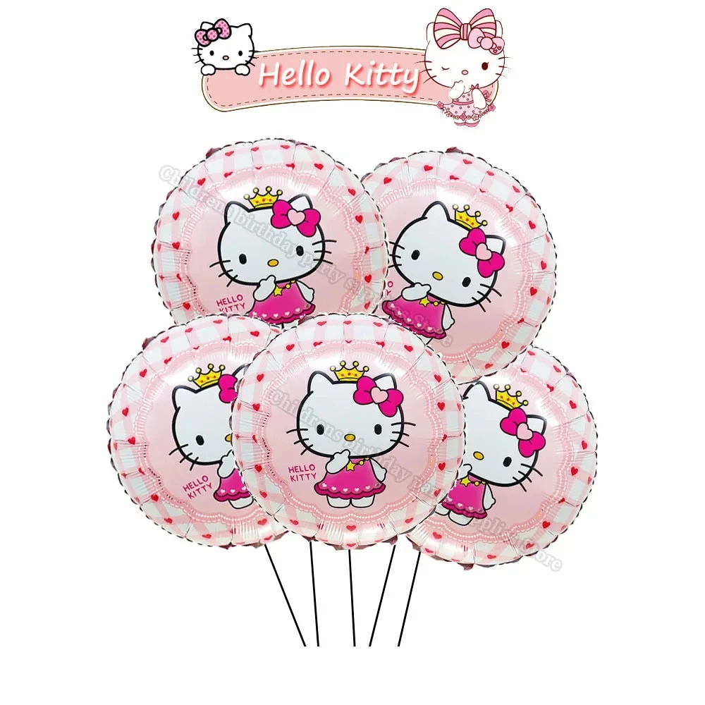 5pcs Pink Hello Kitty Aluminum Foil Balloon Girl Birthday Party Helium Air Globos Decoration Baby Shower Cartoon KT Ballon Toys