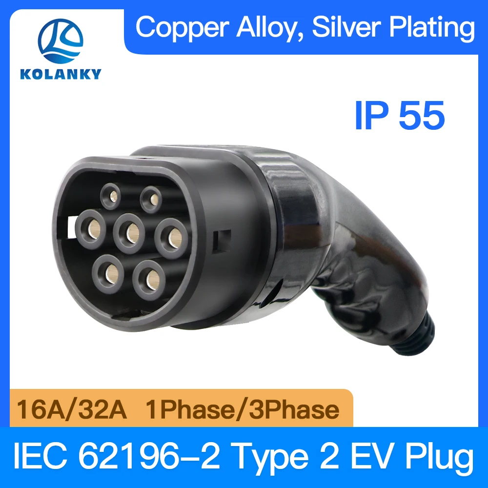 KOLANKY-Tipo 2 EVSE Feminino EV Carregador Plug para carro elétrico, estação de carregamento do veículo, IEC 62196 Conversor, 16A, 32A