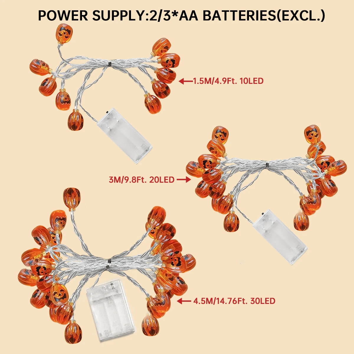 1PC LED Halloween Pumpkin String Light Horror Atmosphere Decorative Lamp Outdoor Indoor Waterproof Hanging Fairy Light