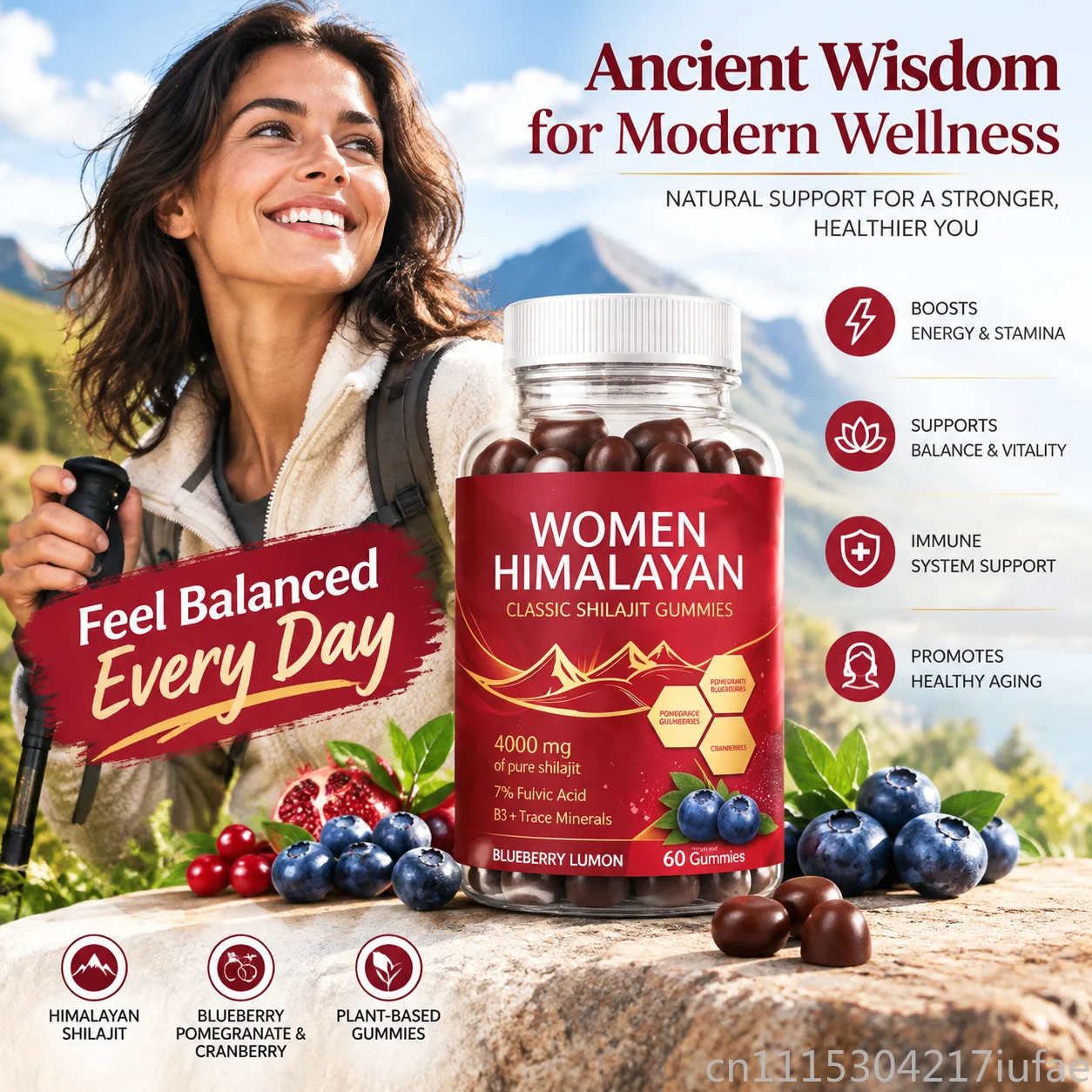 Women Himalayan Shilajit Gummies 4000mg Fulvic Acid B5 Trace Minerals Energy Support