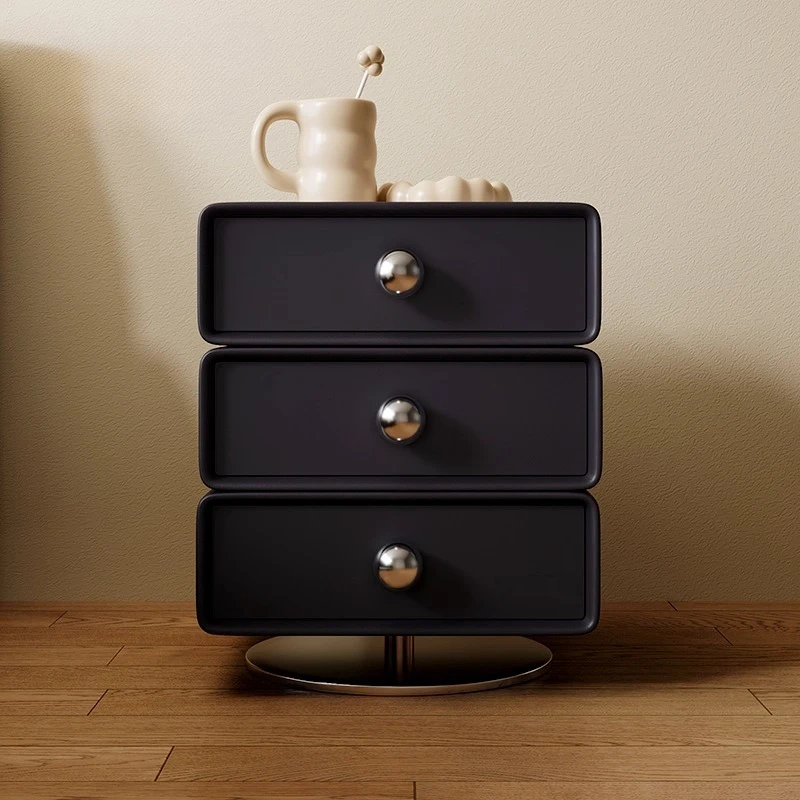 bedroom home, modern simplicity light luxury high-end sense all solid wood, black storage Rotating bedside table
