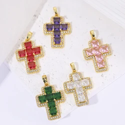 Women Christian Cross Charms for Jewelry Making Zirconia 18k Real Gold Plated Diy Pendants Religious Believer Crosses Talisman