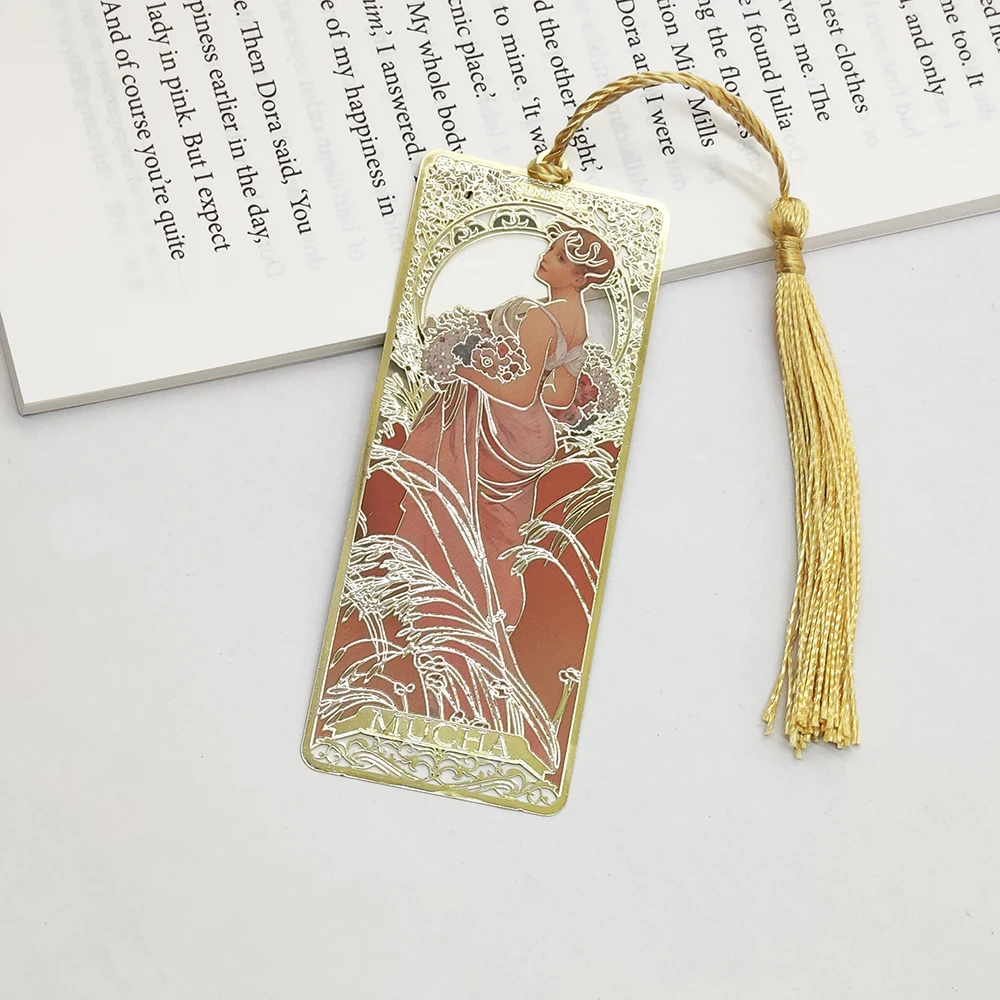 Imagem -06 - Alphonse Mucha Latão Metal Bookmark Pingente Bookmark Página Clip Presentes Estudante Papelaria Escola Material de Escritório