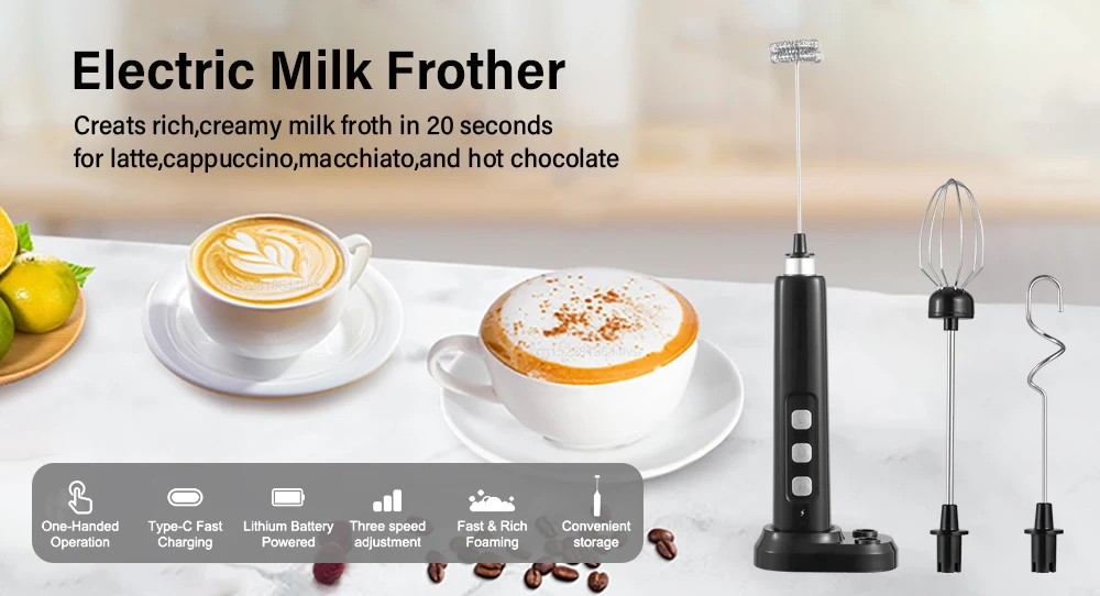 Description Picture 2 of itemElectric Milk Frother Milk Foam Machine Milk Foamer Rechargeable Milk Beater for Cappuccino Coffee Cream Handheld Whisk Mixer