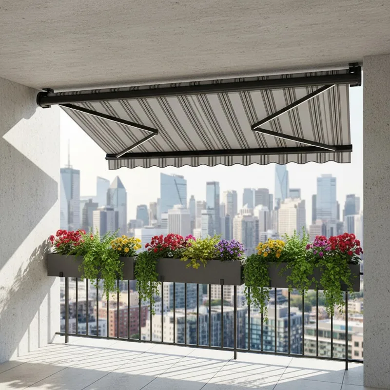 Heavy Duty Aluminum Frame Electric Acrylic Canvas Remote Control Retractable Awning, PDC Coated, Freestanding
