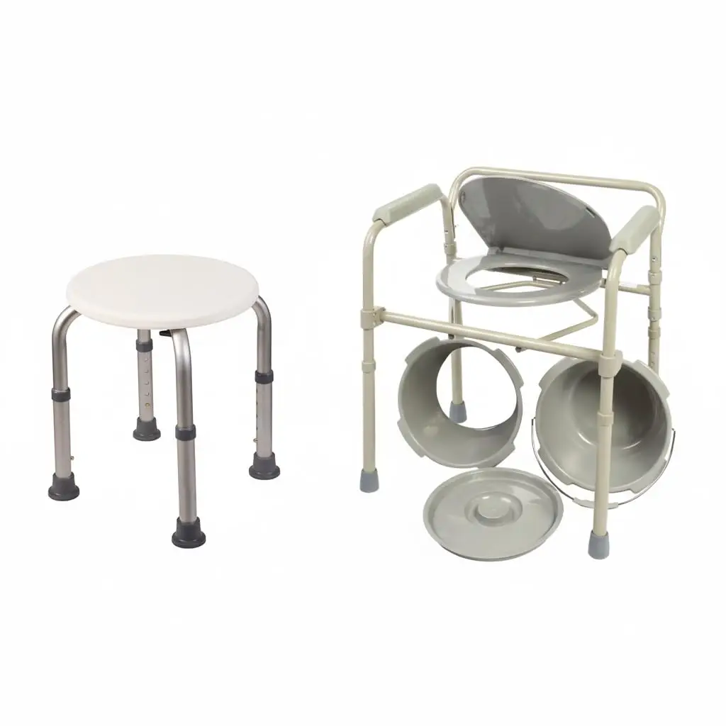 

3-In-1 Folding Bedside Commode With Arms And Lid Plus Adjustable Height Shower Stool For Adults