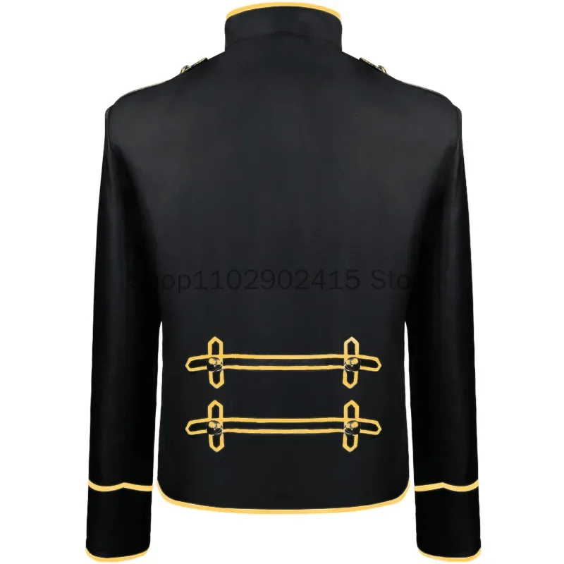 Men's Vintage Military Punk Jacket Golden Rock Star Performance Tuxedo Steampunk Marching Band Drummer Coat Victorian Costume