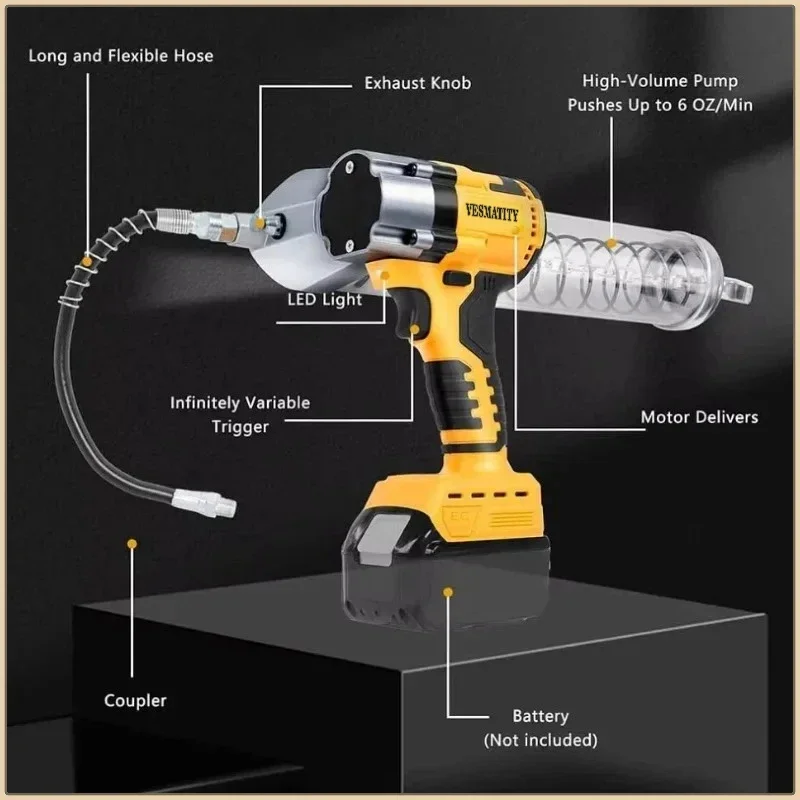 Brushless Electric Grease Gun LED Electric Oil Injector Fat Machine Electric Grease Gun Tools For Dewalt 18V 20V Battery Pin