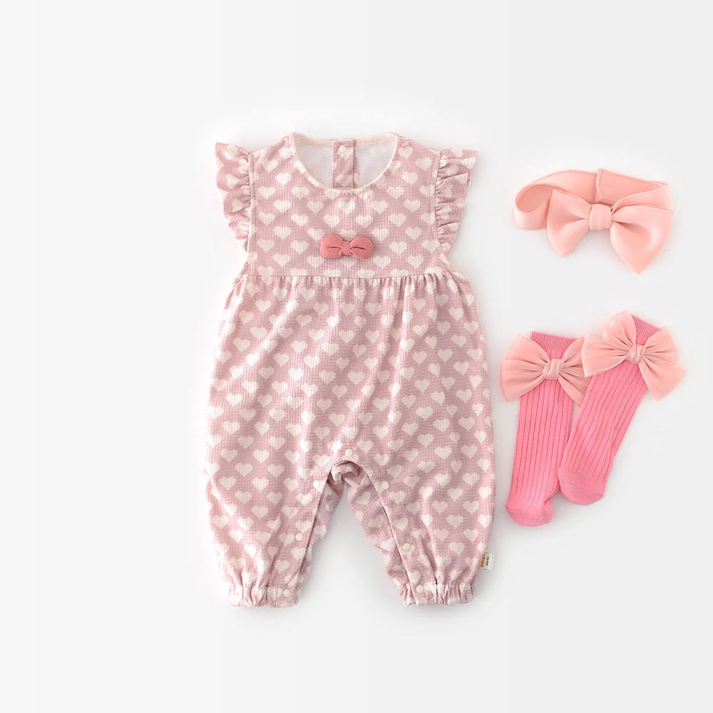 MILANCEL New Spring Baby Cute Pink Overalls Girls Pink Love Sleeveless Rompers Toddler Sweet Bow Jumpsuit