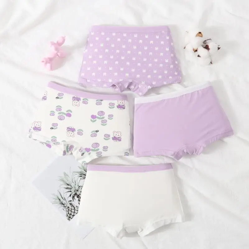 Children's Underwear Pure Cotton Four Cornered Shorts Girls' Flat Angle Antibacterial Cute Kids Boxer Brief Non-Pp Trapped Cloth