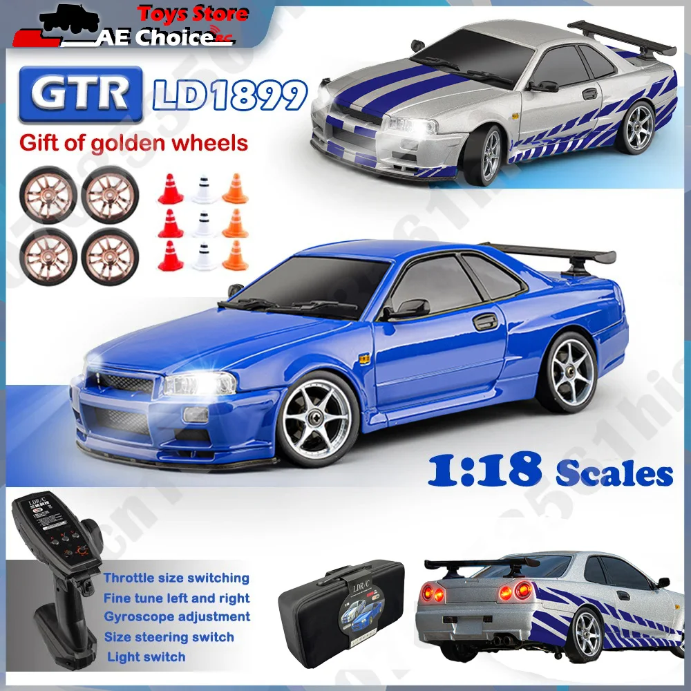 LDR/C LD1899 1/18 RC Drift Car GTR R34 2.4GHz RWD with Gyroscope on-Road Alloy Body Shell Racing Cars Radio Control