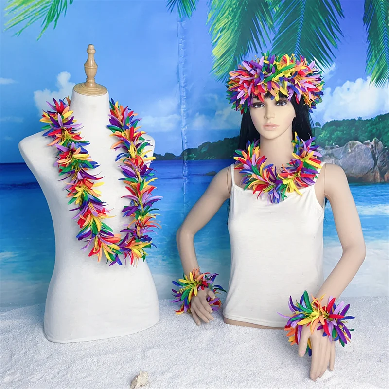 

Hot Hawaiian Rainbow Leis Set Colorful Spide Lily Flower Lei for Luau Party Hawaii Hula Dance Decorations Summer Island Garland