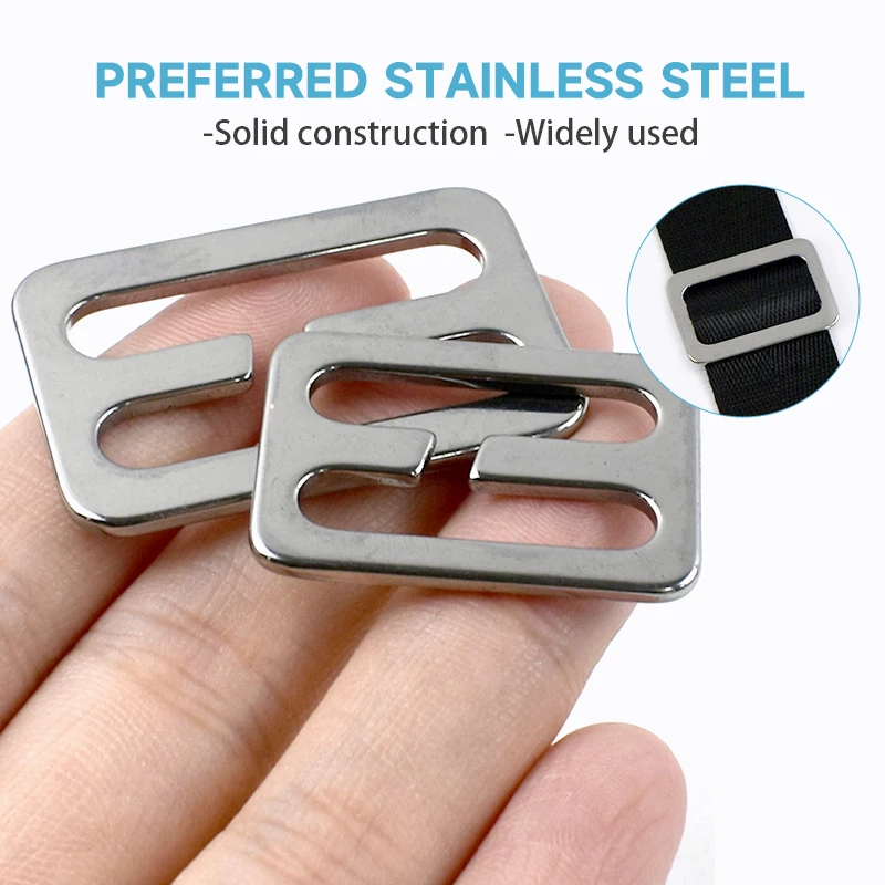 10/20Pcs 304 Stainless Steel No Sew Buckles Bag Strap Tri-Glide Slider Loop Backpack Belt Adjuster Clip DIY Hardware Accessories