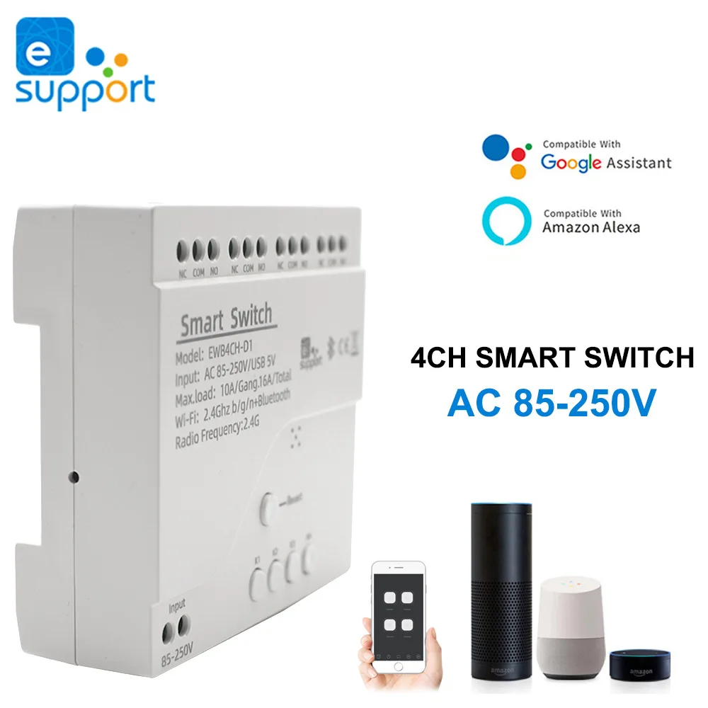 eWeLink APP 4 Channel WiFi Smart Switch AC7-32V/85-220V Smart Home Automation Relay Module for SmartThings Alexa Google Alice