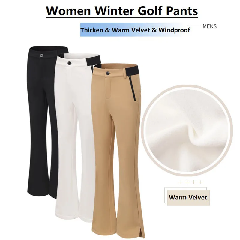 Winter Golf Women Pants Warm Fleece High Waist Trousers Ladies Thicken Soft Golf Pants Slim Casual Sports Flared Sweatpants