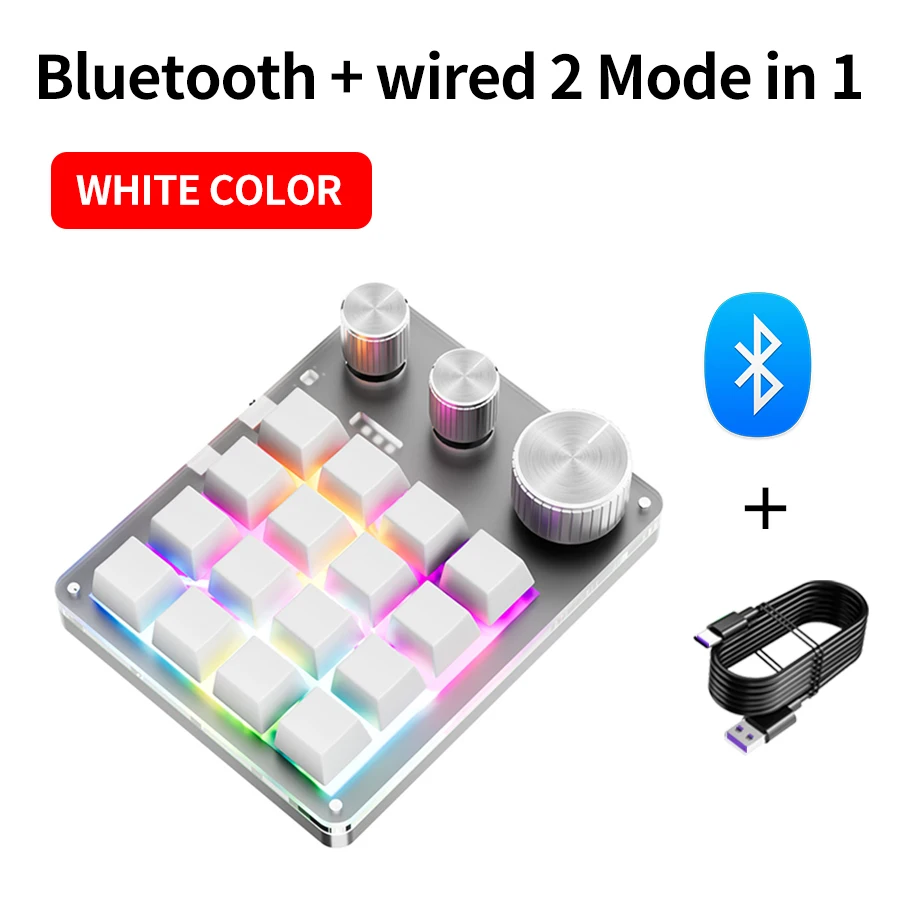 2.4G Aanpassen Bluetooth 3 modi USB Aangepast mechanisch toetsenbord met knop Volumeknop Knop Programmering Macro Gaming 16-toets