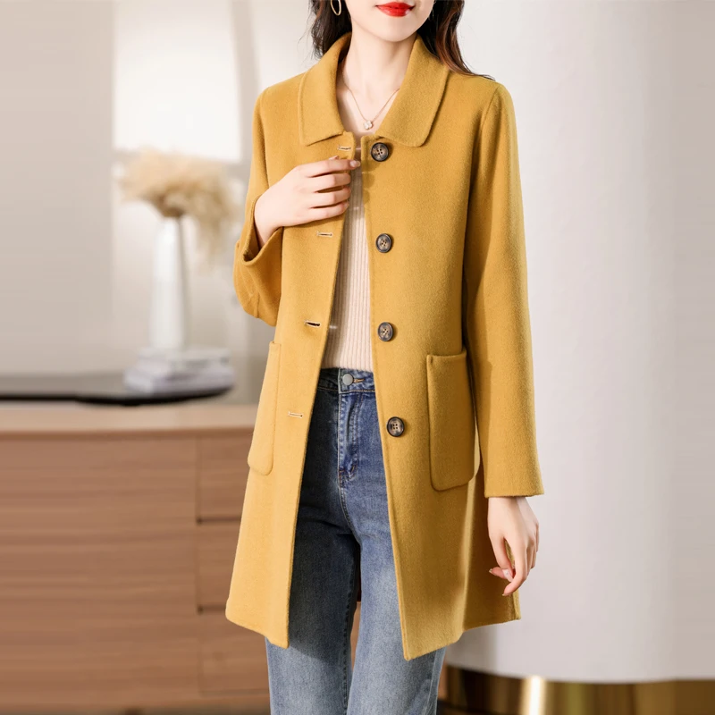 2025 Women's 100% Cashmere Thick Double sided Long Jacket Classic Multi functional Fashion Suitable for Business